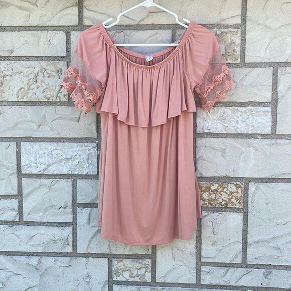 Blush & Lace Off the Shoulder Blouse - Picture 1 of 10